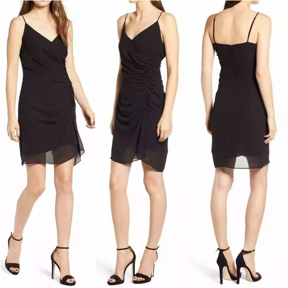 Rebecca Minkoff Dress Kinsley Black Sleeveless Ruched Shirred Mini - Picture 2 of 12